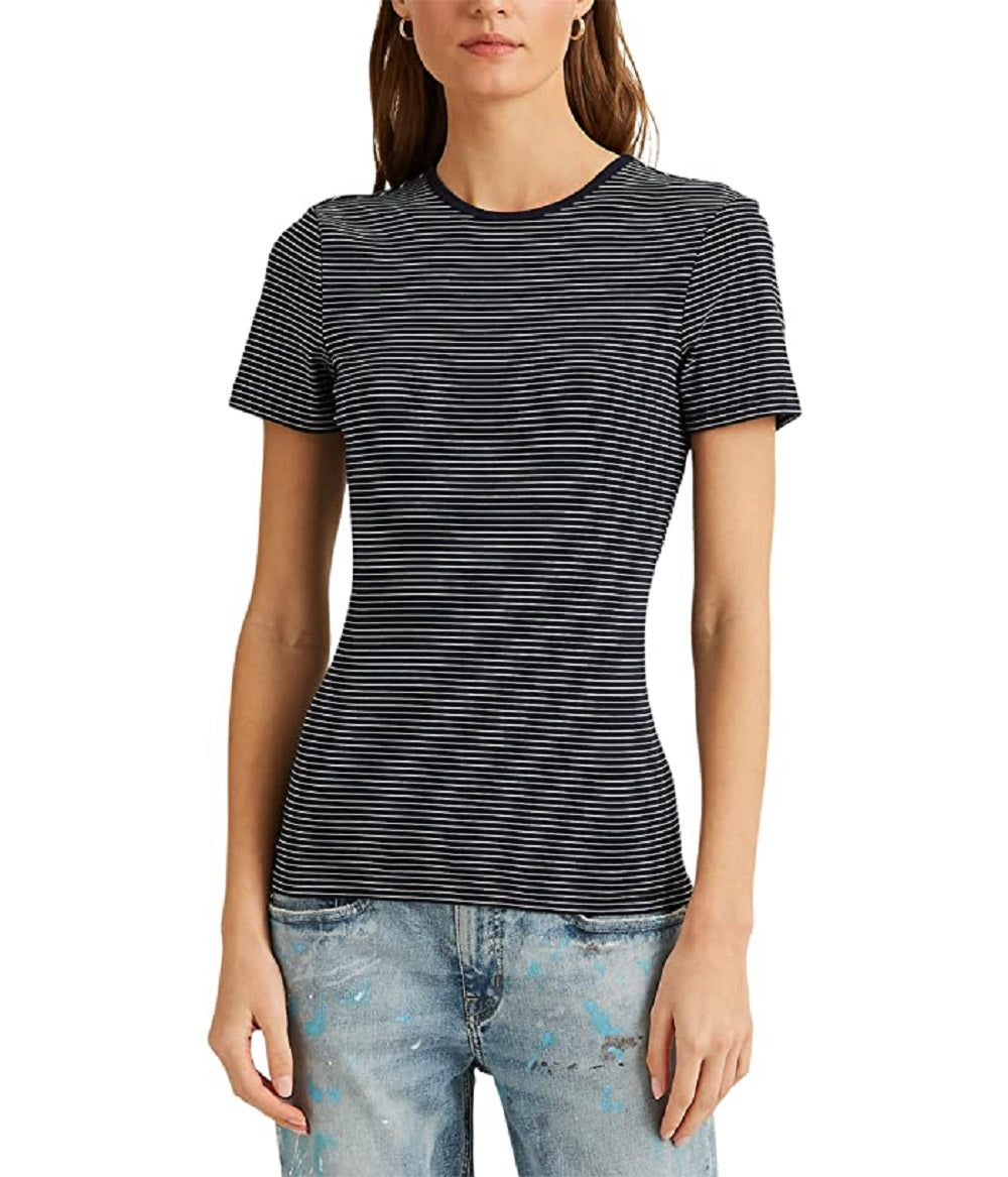 Camiseta Ralph Lauren Feminina Listrada de Algodão Elástico Azul Tamanho Pequeno Pequeno