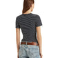 Camiseta Ralph Lauren Feminina Listrada de Algodão Elástico Azul Tamanho Pequeno Pequeno