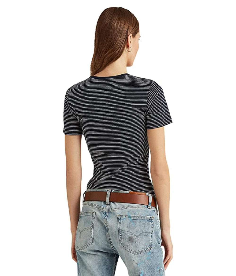Camiseta Ralph Lauren Feminina Listrada de Algodão Elástico Azul Tamanho Pequeno Pequeno
