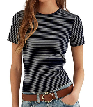 Camiseta Ralph Lauren Feminina Listrada de Algodão Elástico Azul Tamanho Pequeno Pequeno