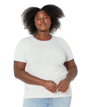 Camiseta Ralph Lauren Feminina Listrada de Algodão Elástico Branca Tamanho 2X