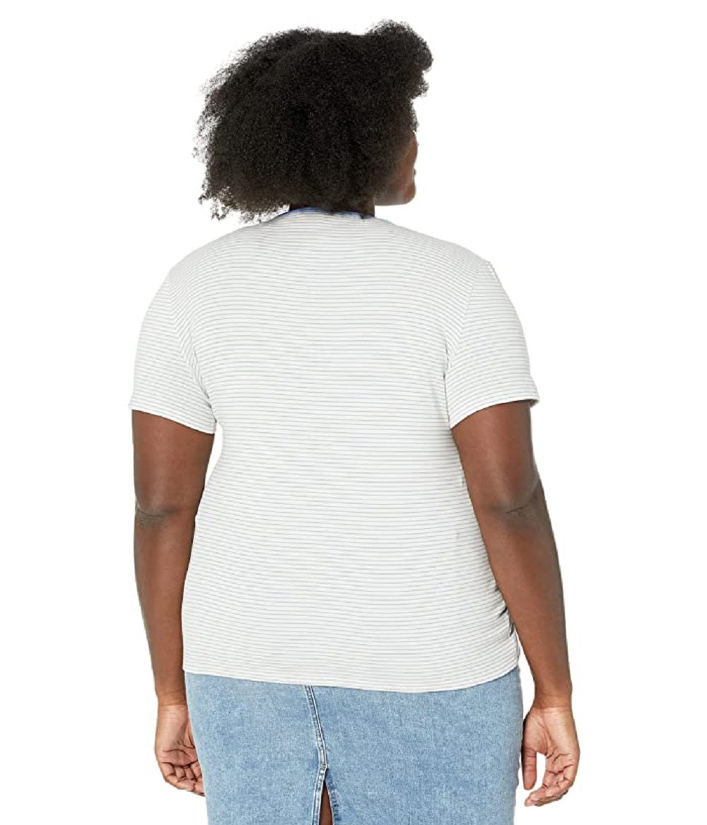 Camiseta Ralph Lauren Feminina Listrada de Algodão Elástico Branca Tamanho 2X