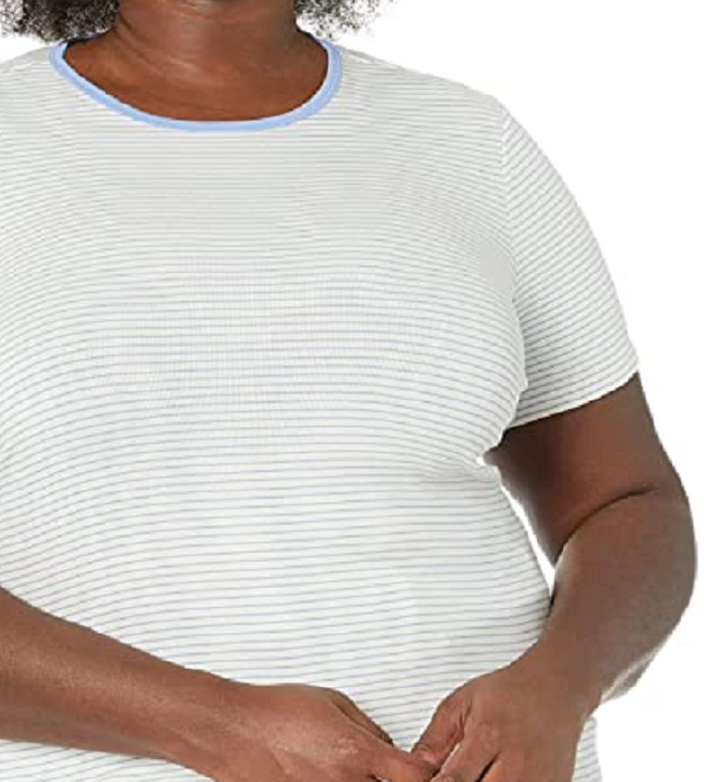 Camiseta Ralph Lauren Feminina Listrada de Algodão Elástico Branca Tamanho 2X