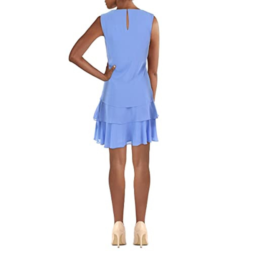 Vestido de crepe feminino Ralph Lauren azul tamanho 14