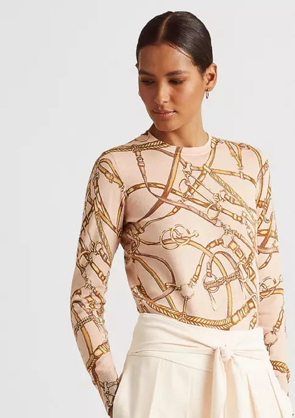 Suéter Ralph Lauren Feminino Estampa Equestre Gola Redonda Rosa Tamanho P
