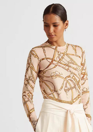 Suéter Ralph Lauren Feminino Estampa Equestre Gola Redonda Rosa Tamanho P