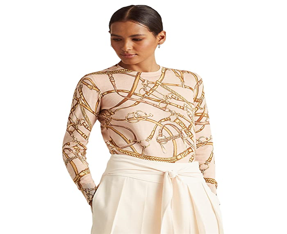 Suéter Ralph Lauren Masculino com Estampa Equestre e Gola Redonda Marrom Tamanho GG