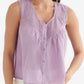 Blusa de algodão sem mangas com jugo bordado feminino Lucky Brand, roxa, tamanho XX-G