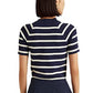 Suéter feminino listrado de manga curta Ralph Lauren, azul, tamanho grande