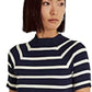 Suéter feminino listrado de manga curta Ralph Lauren, azul, tamanho grande
