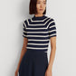 Suéter feminino listrado de manga curta Ralph Lauren, azul, tamanho médio