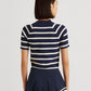 Suéter feminino listrado de manga curta Ralph Lauren, azul, tamanho médio