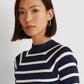 Suéter feminino listrado de manga curta Ralph Lauren, azul, tamanho médio