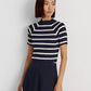 Suéter feminino listrado de manga curta Ralph Lauren, azul, tamanho pequeno
