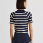 Suéter feminino listrado de manga curta Ralph Lauren, azul, tamanho pequeno