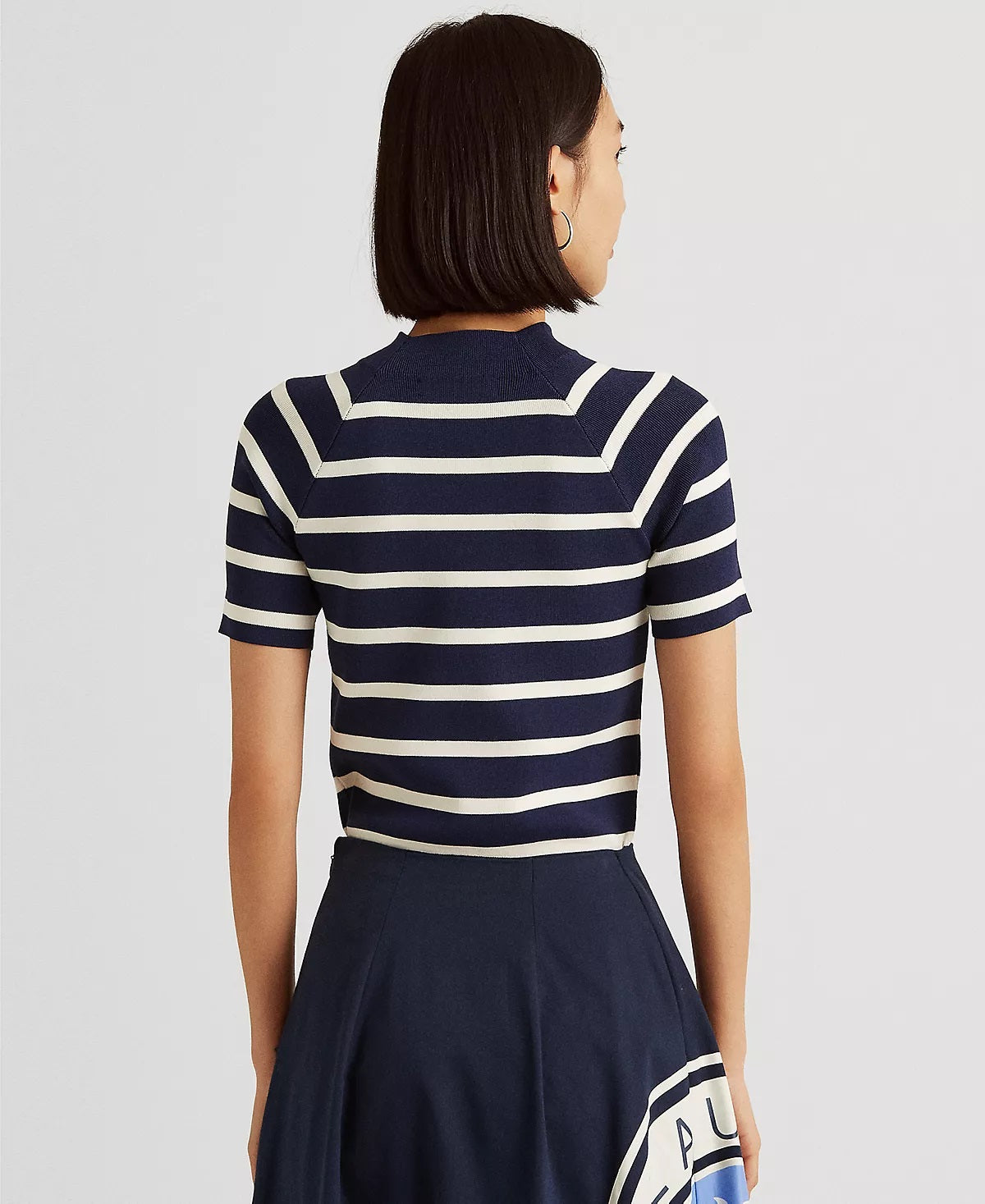 Suéter feminino listrado de manga curta Ralph Lauren, azul, tamanho pequeno