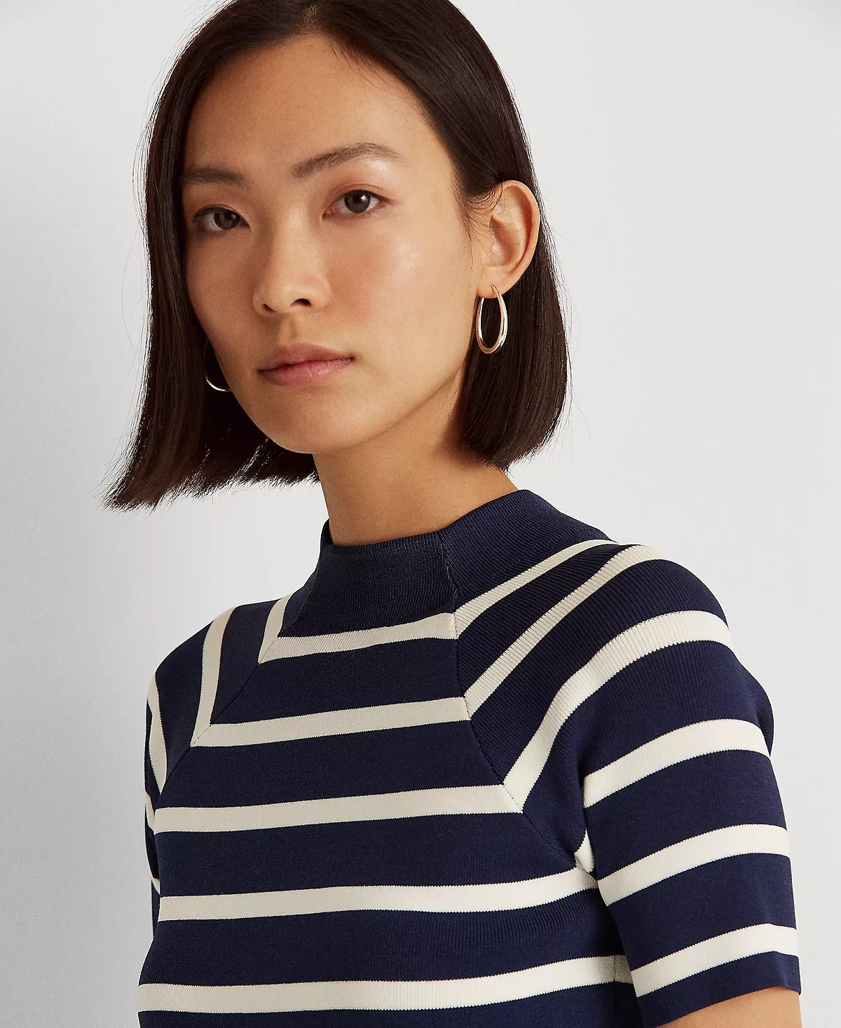 Suéter feminino listrado de manga curta Ralph Lauren, azul, tamanho pequeno