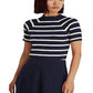 Suéter feminino listrado de manga curta Ralph Lauren, azul, tamanho X-S