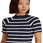 Suéter feminino listrado de manga curta Ralph Lauren, azul, tamanho X-S