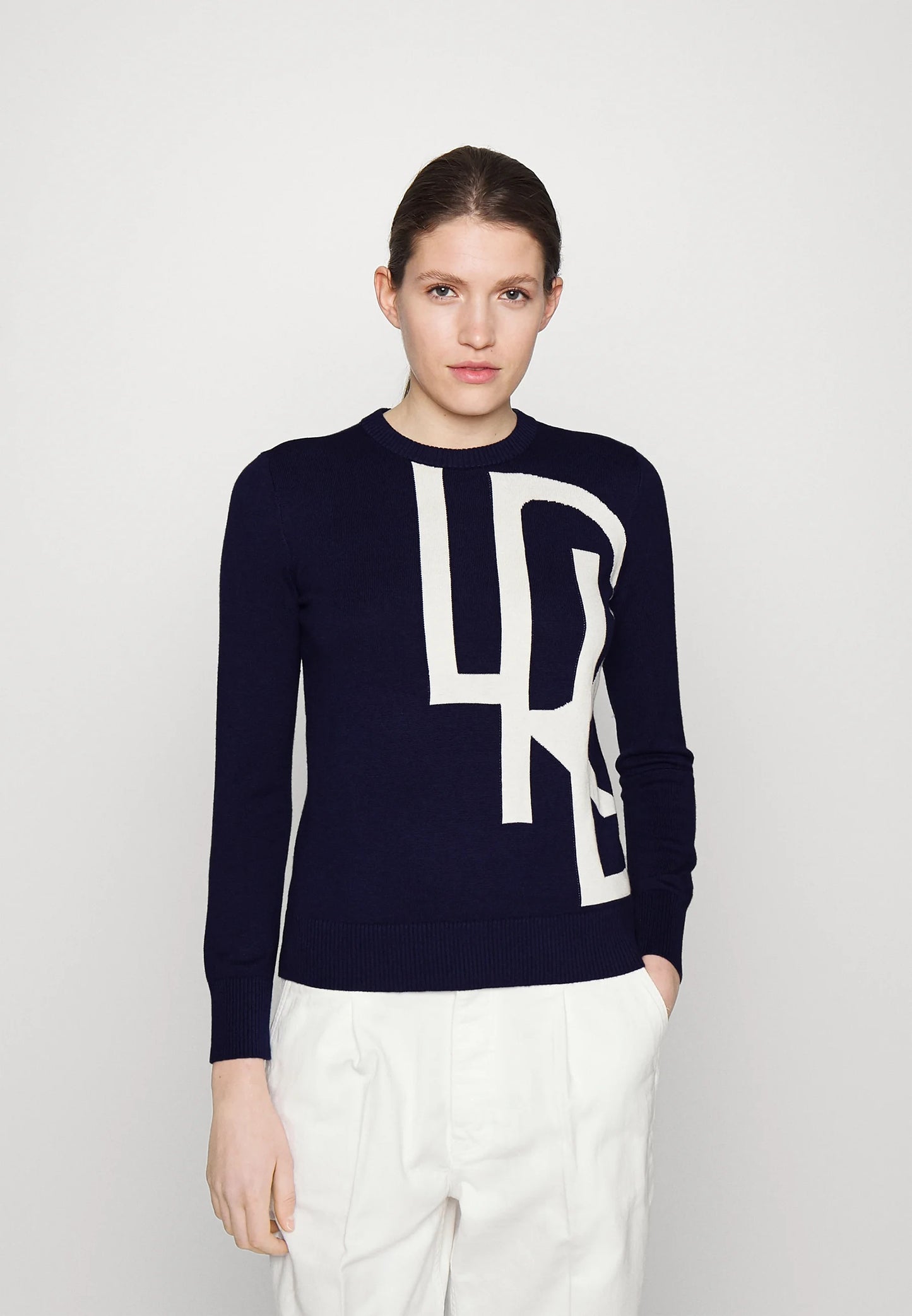 Suéter Ralph Lauren Feminino com Logo em Algodão e Mistura de Algodão Azul Tamanho P