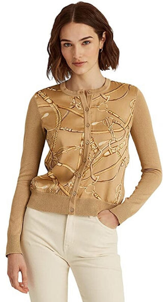 Cardigan Ralph Lauren Feminino Estampa Equestre Marrom Tamanho P
