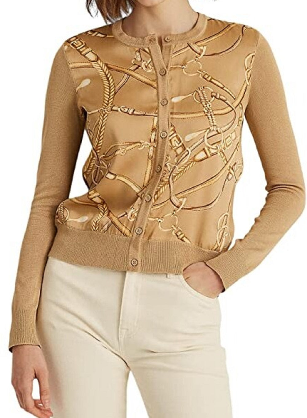 Cardigan Ralph Lauren Feminino Estampa Equestre Marrom Tamanho P