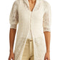 Cardigan de linho com manga bufante e ponto cruz Ralph Lauren feminino, marrom, tamanho 2X