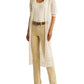 Cardigan de linho com manga bufante e ponto cruz Ralph Lauren feminino, marrom, tamanho 2X
