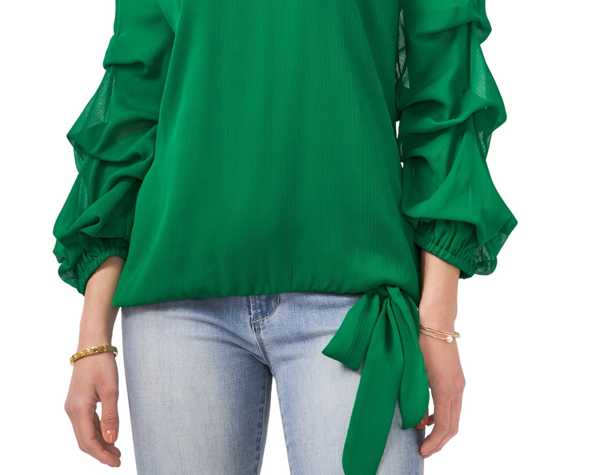 Vince Camuto Blusa feminina com mangas em camadas e ombros de fora, verde, tamanho médio