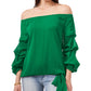 Vince Camuto Blusa feminina com mangas em camadas e ombros de fora, verde, tamanho médio