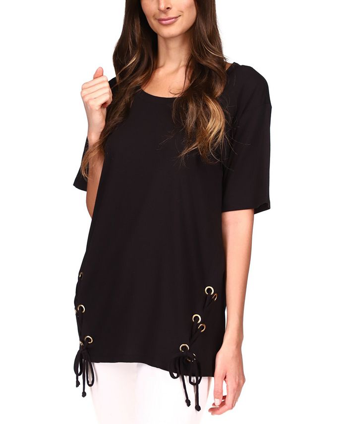 Túnica feminina Michael Kors com cadarço, preta, tamanho grande