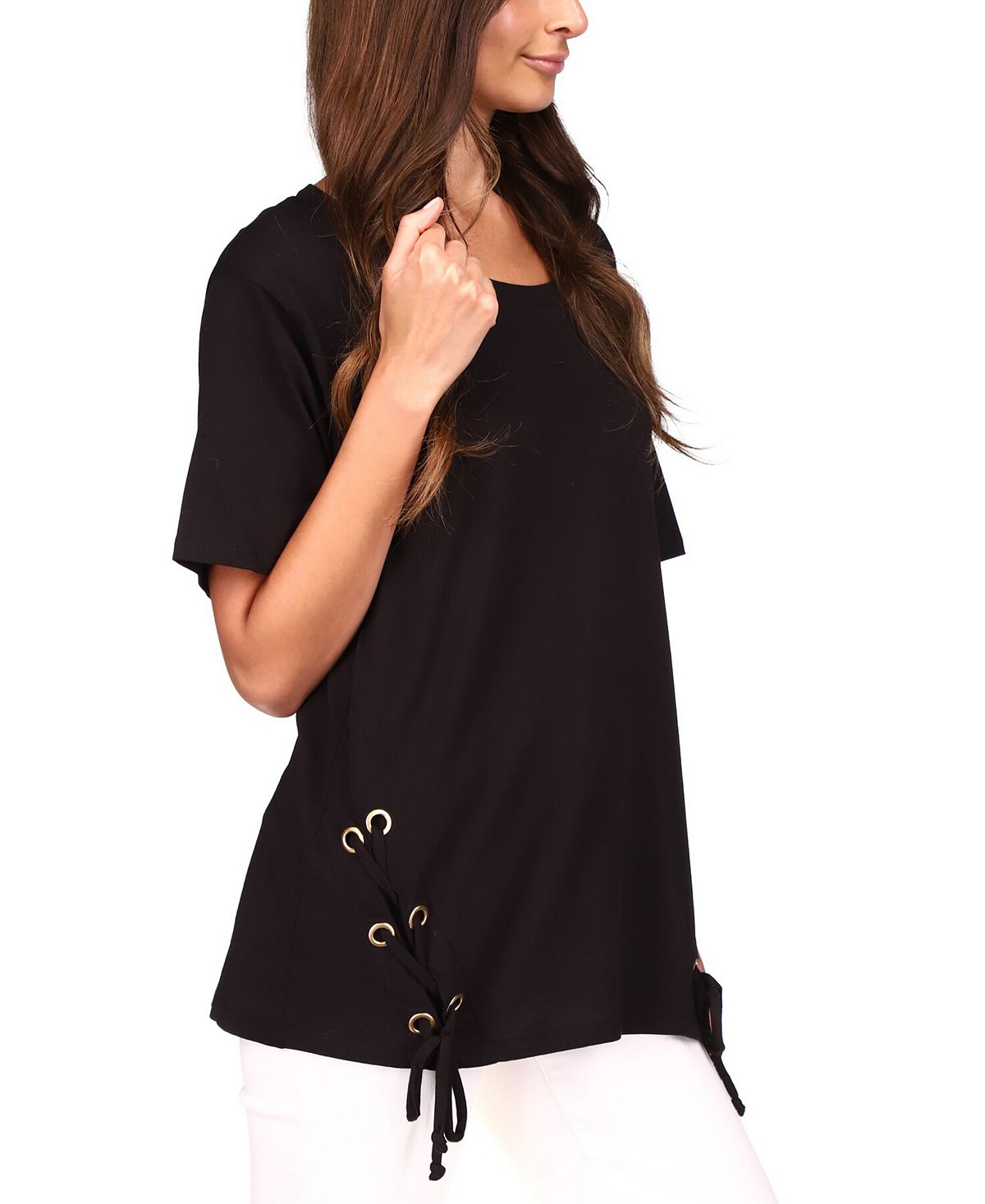 Túnica feminina Michael Kors com cadarço, preta, tamanho grande