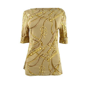Blusa feminina com decote canoa e estampa equestre Lauren Ralph Lauren, bege, vários tamanhos M