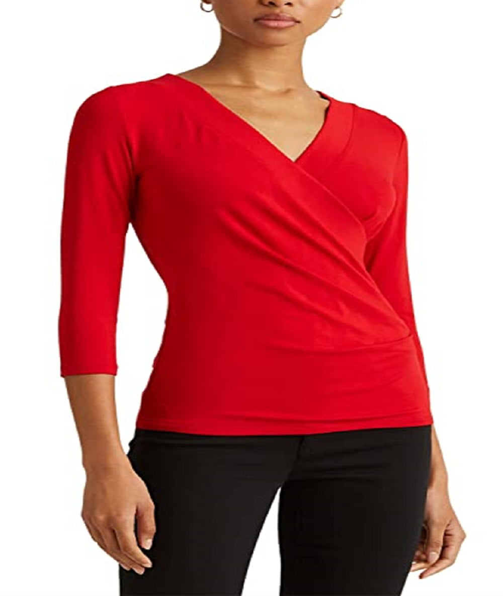 Ralph Lauren Camiseta Feminina Surplice Vermelha Tamanho Médio