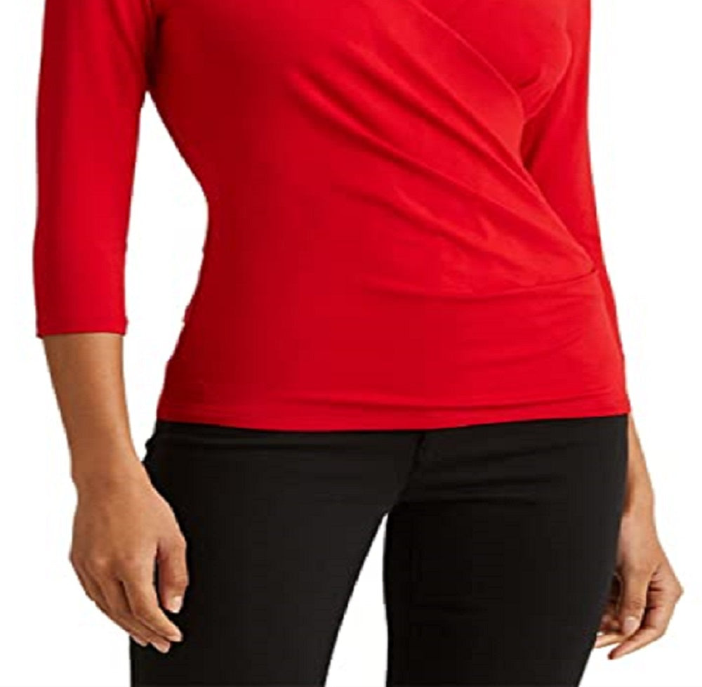 Ralph Lauren Camiseta Feminina Surplice Vermelha Tamanho Médio