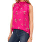 Blusa feminina Vince Camuto com estampa floral e franzido, sem mangas, preta, tamanho P