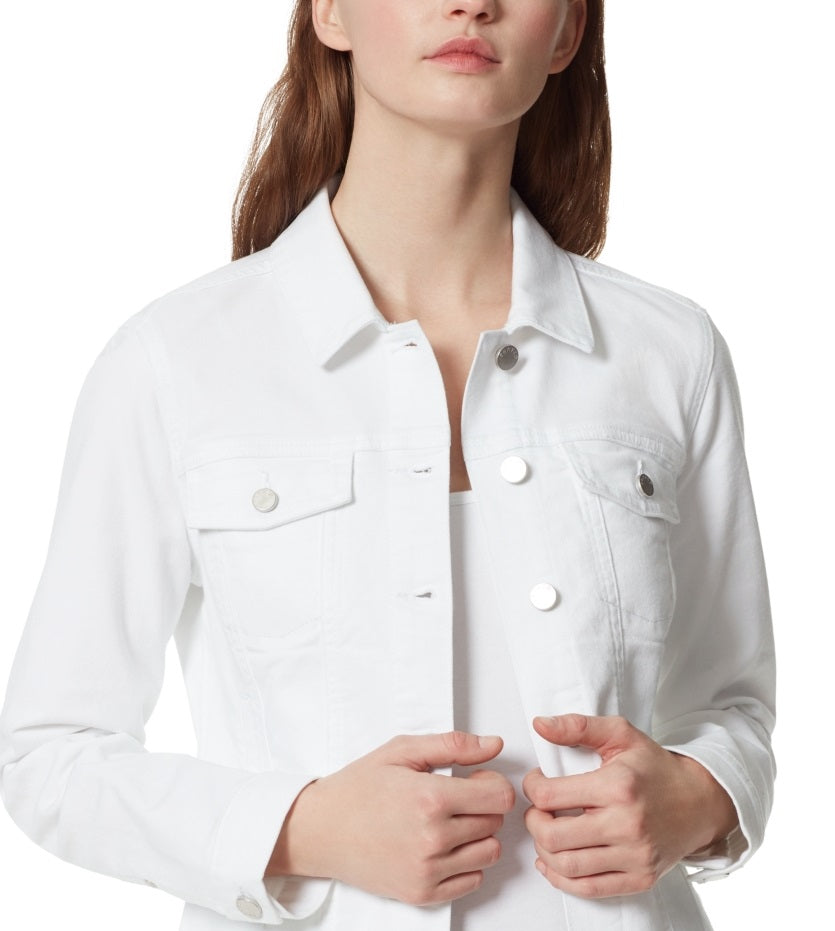 Jaqueta jeans feminina clássica, branca, tamanho médio