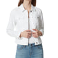 Jaqueta jeans feminina clássica, branca, tamanho médio