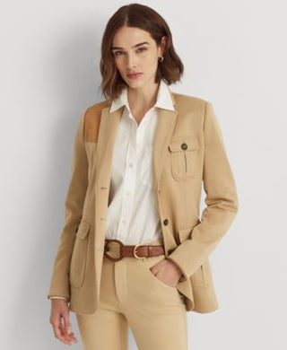 Blazer Ralph Lauren Feminino com Acabamento em Couro Sintético Marrom Tamanho 4