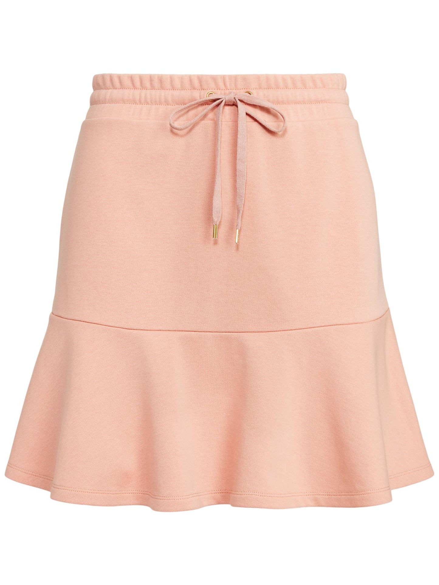 Saia evasê Ralph Lauren feminina bordada, com babados, cintura elástica, cordão, sem forro, comprimento até o joelho, rosa, tamanho extragrande