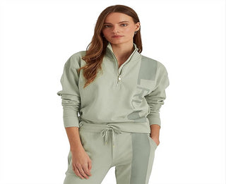 Moletom Ralph Lauren French Terry Feminino com Zíper 1/4 Verde Tamanho Grande