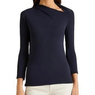 Blusa Ralph Lauren Feminina Assimétrica Gola Mock Azul Tamanho X-S