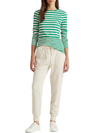 Blusa feminina Ralph Lauren listrada com acabamento em botões e manga comprida, verde, tamanho médio