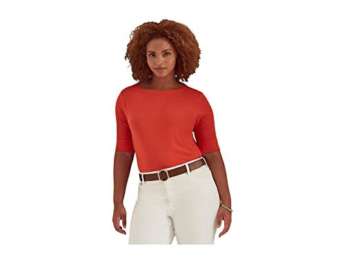Camiseta Ralph Lauren Feminina de Algodão Elástico com Gola Canoa Laranja Tamanho 3X