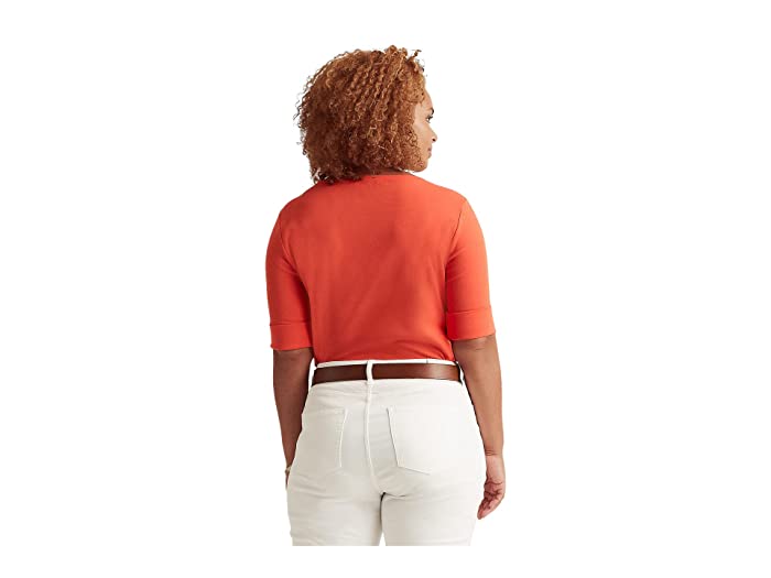 Camiseta Ralph Lauren Feminina de Algodão Elástico com Gola Canoa Laranja Tamanho 3X
