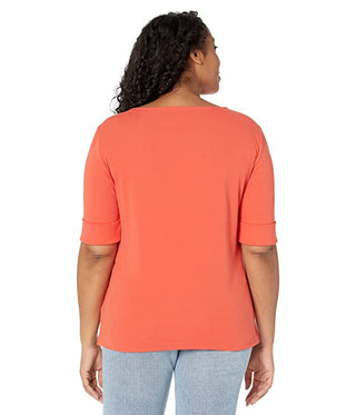 Camiseta Ralph Lauren Feminina de Algodão Elástico com Gola Canoa Laranja Tamanho 3X