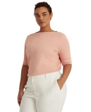 Blusa Ralph Lauren Feminina de Algodão Misto com Decote Canoa Rosa Tamanho 1X