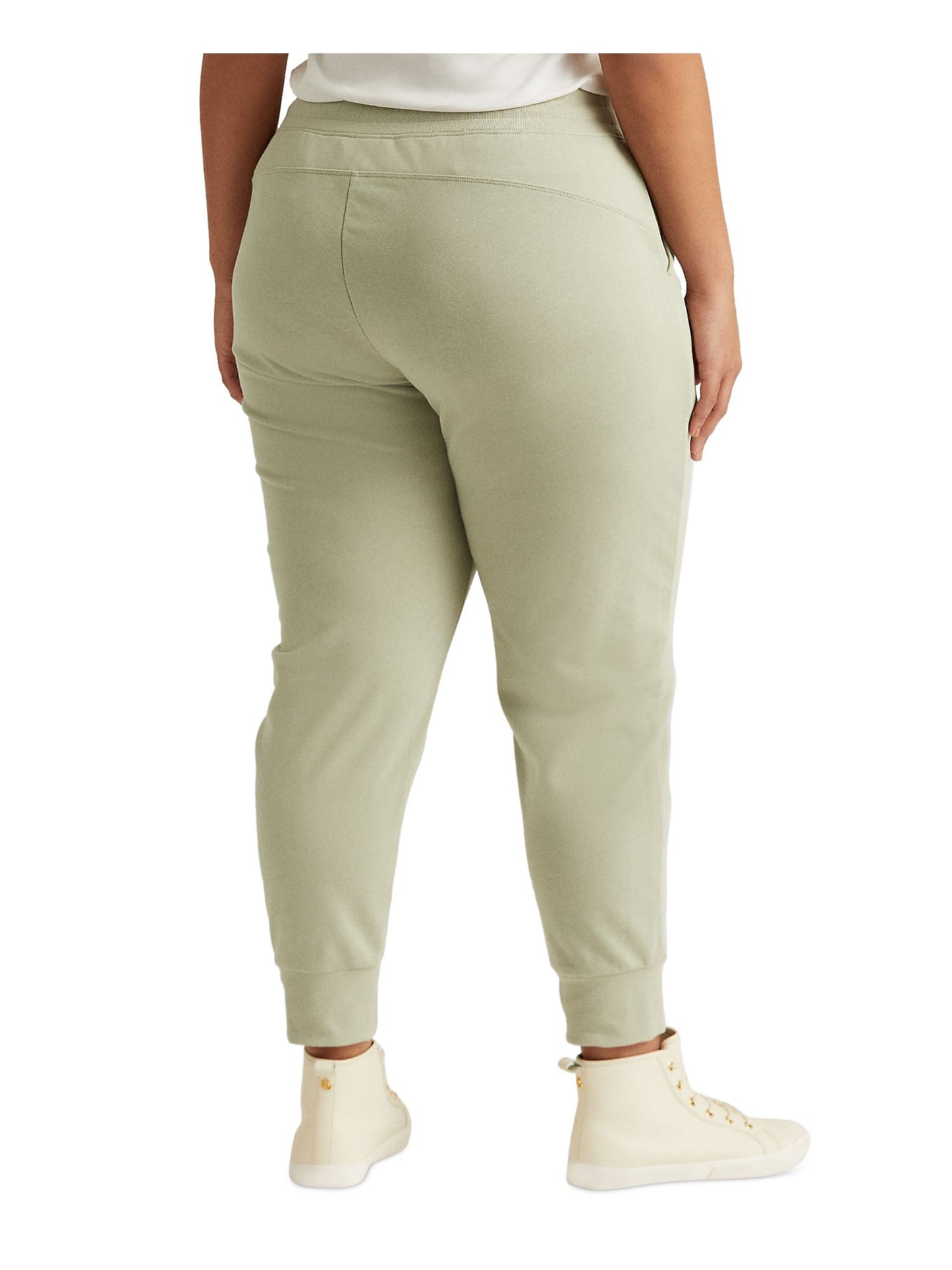 Calça jogger feminina Ralph Lauren com bolsos e cordão, comprimento até o tornozelo, com estampa de logotipo, verde, tamanho 1X