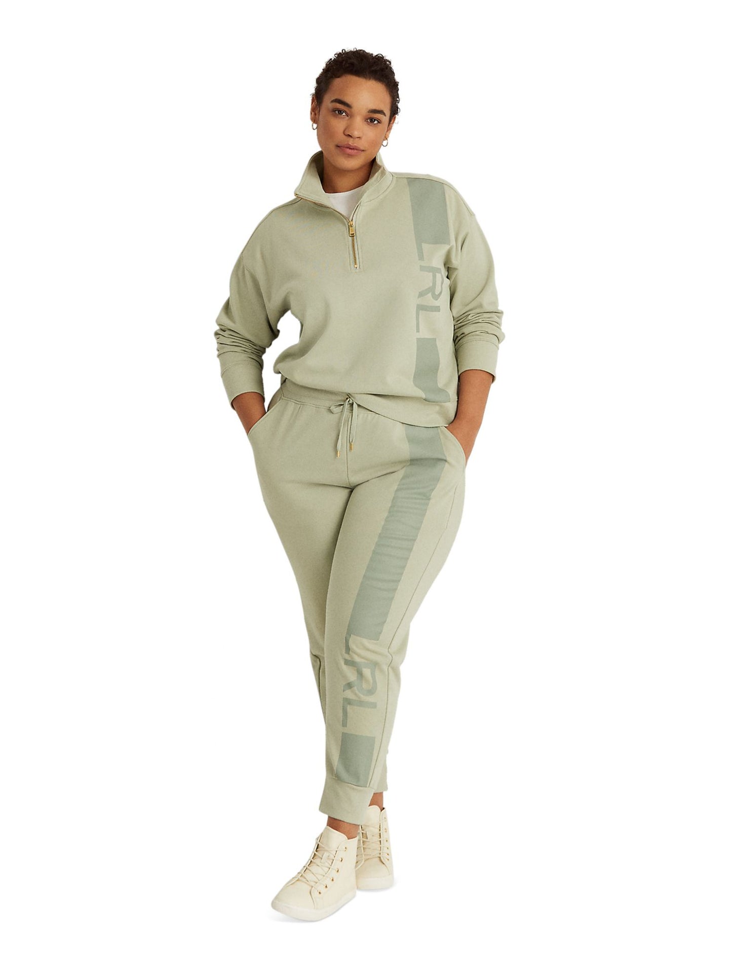 Calça jogger feminina Ralph Lauren com bolsos e cordão, comprimento até o tornozelo, com estampa de logotipo, verde, tamanho 1X