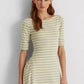 Vestido midi listrado de algodão elástico Ralph Lauren feminino, verde, tamanho pequeno